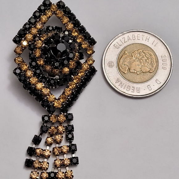 Black and Yellow Vintage Style Rhinestones Brooch Pin - Picture 5 of 8